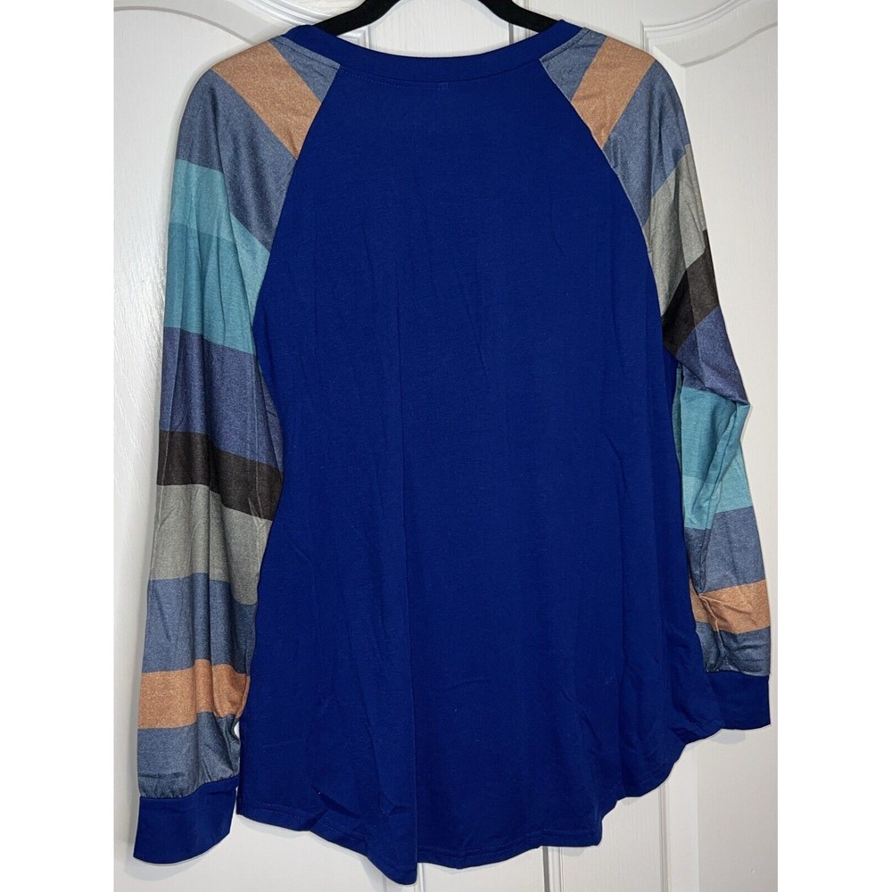 Womens Long Sleeve Tunic Crewneck Colorblock Striped Tee Shirt Size Large NWOT - Picture 3 of 8